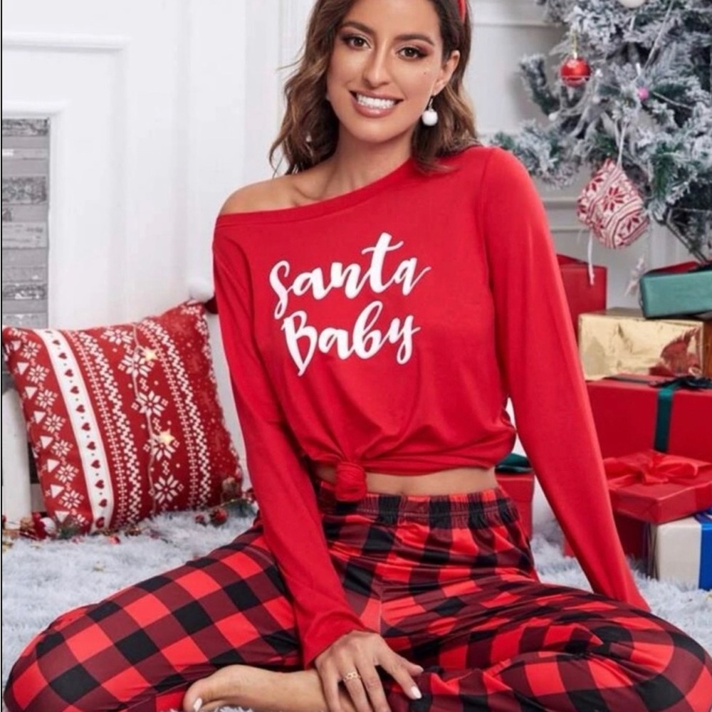 Santa Baby Buffalo Plaid Loungewear Set Sizes: S M L - Picture 2 of 5